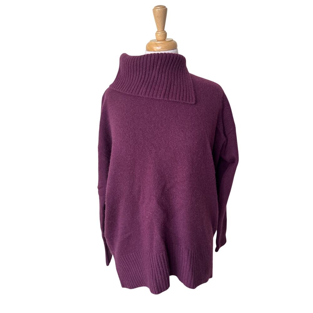 NORDSTROM Signature 100% Cashmere Split Neck Turtleneck Sweater Burgundy Small